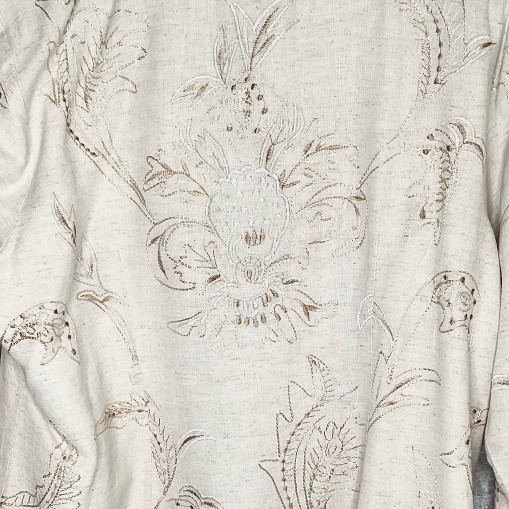 Vintage 90s fully Embroidered,floral pattern&beaded,linen cream XL EUC - Picture 7 of 7